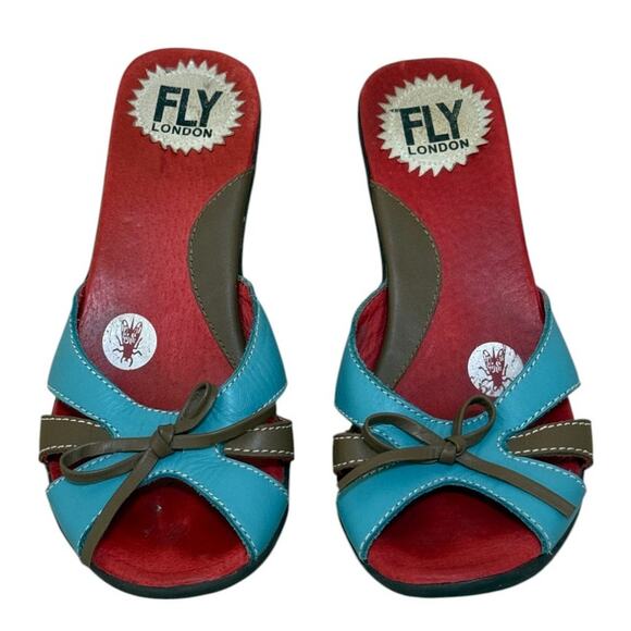 Not For Sale Fly London Sandals‎ Women 37 US 6 Blue Leather Kitten Heel Slip - Picture 3 of 9